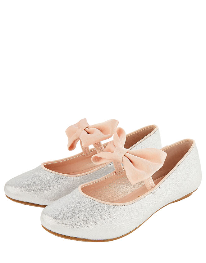 Samira Bow Glitter Ballerina Shoes, Silver (SILVER), large