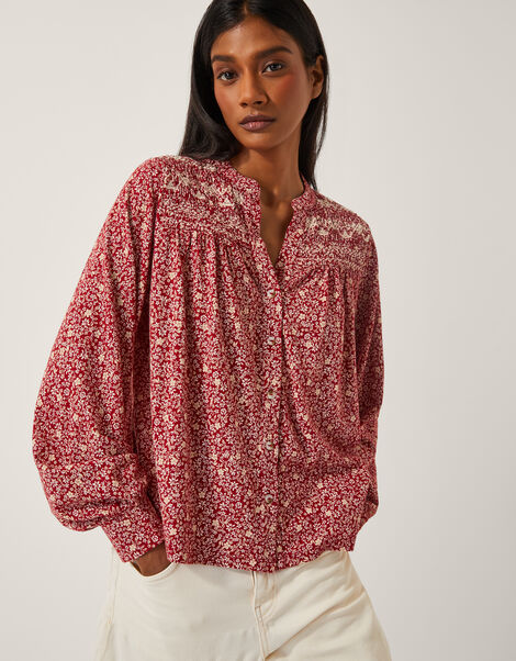 Laurelie Floral Jersey Blouse, Pink (PINK), large