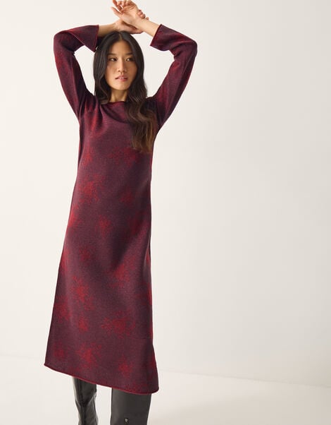 Fianna Floral Knit Midi Dress, Red (CHERRY), large