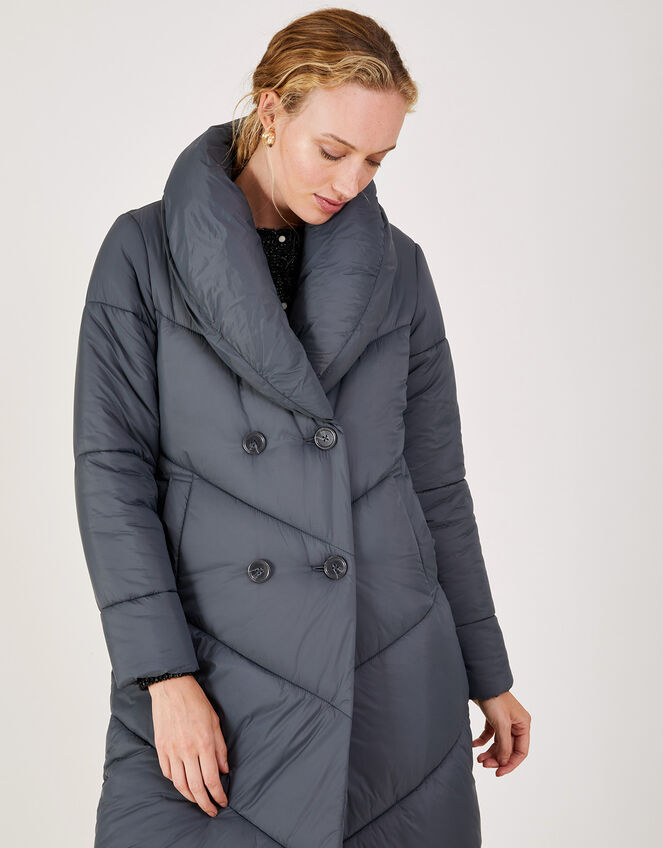 Clara Longline Padded Maxi Coat in Recycled Polyester, Grey (CHARCOAL), large