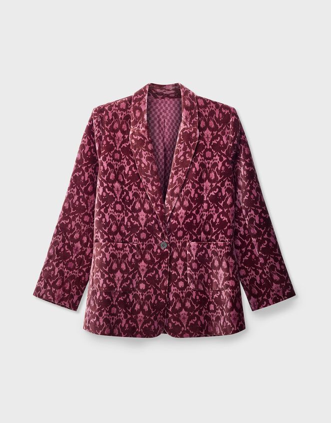 East Jude Printed Velvet Blazer, Red (BERRY), large