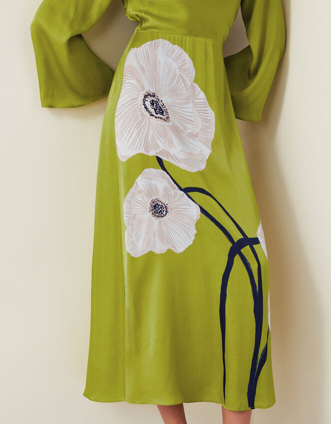 Molly Floral Print Satin Dress, Green (OLIVE), large