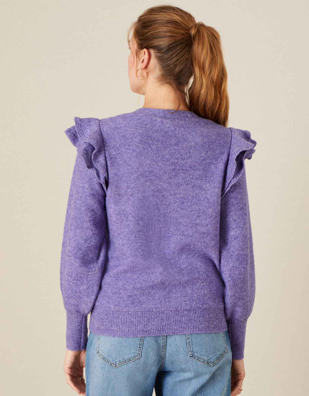 Crystal Button Cable Knit Cardigan Purple