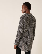 Printed Longline Shirt in Sustainable Viscose , Black (BLACK), large