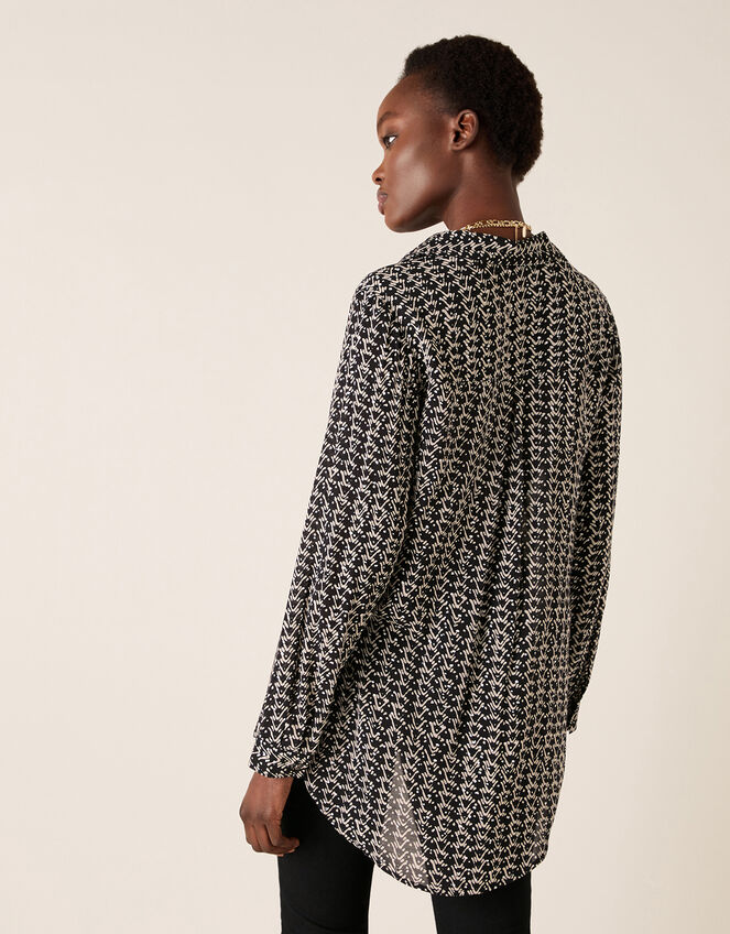 Printed Longline Shirt in Sustainable Viscose , Black (BLACK), large