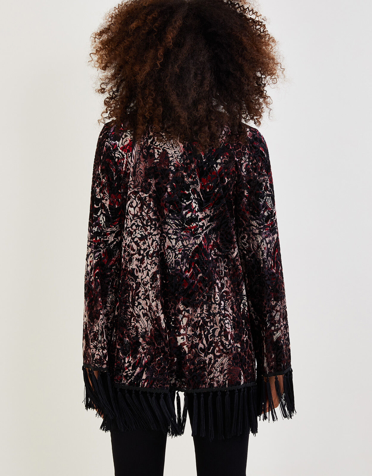 Casey Tassel Velvet Kimono Black