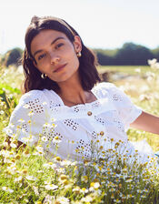 Broderie Anglaise Top in Organic Cotton, White (WHITE), large