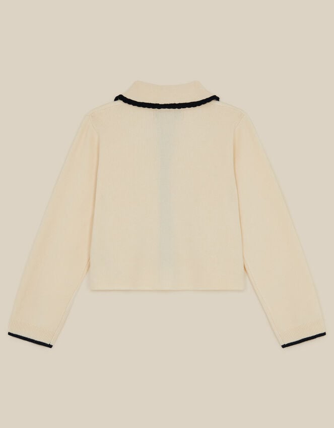 Monsoon x Queens of Archive Charlotte Collar Bow Contrast Cardigan, Ivory (IVORY), large