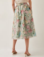 Agnes Floral Print Midi Skirt, Green (SAGE), large