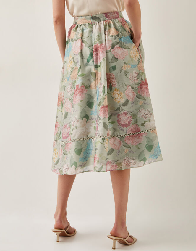 Agnes Floral Print Midi Skirt, Green (SAGE), large