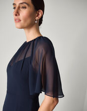 Mona Angel Sleeve Maxi Dress, Blue (NAVY), large