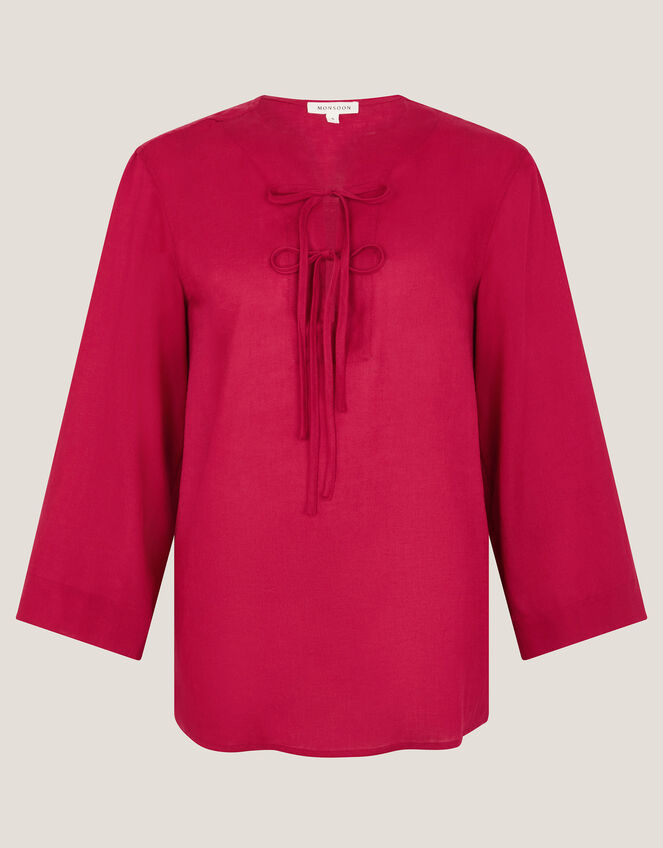 Mischa Tie Front Tunic Top, Red (RED), large