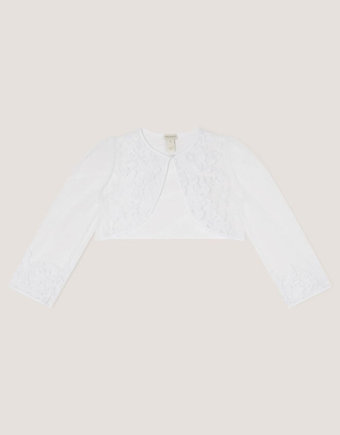 Felicity Embroidered Mesh Cardigan, White (WHITE), large