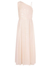 Sequin One-Shoulder Prom Dress, Natural (CHAMPAGNE), large