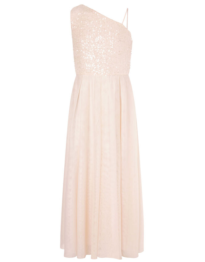 Sequin One-Shoulder Prom Dress, Natural (CHAMPAGNE), large