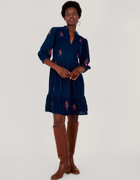 Faith Embroidered Velvet Dress, Teal (TEAL), large