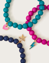 3-Pack Chunky Bead Charm Bracelets, , large