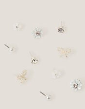 5-Pack Flower Pearl Stud Earrings, , large
