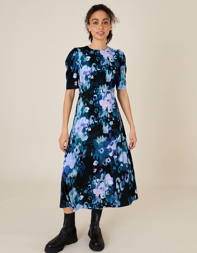 Mason Blurred Floral Midi Dress, Blue (BLUE), large