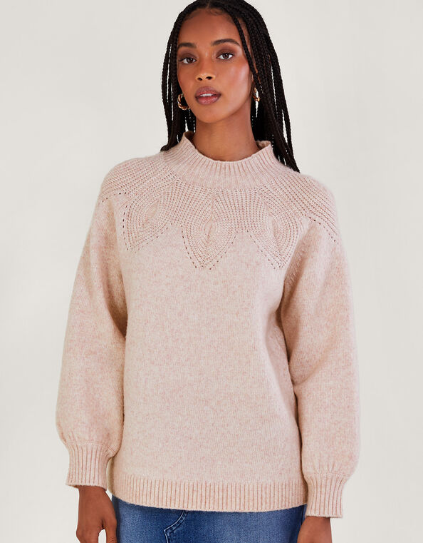 Pattern Neck Sweater, Pink (PINK), large