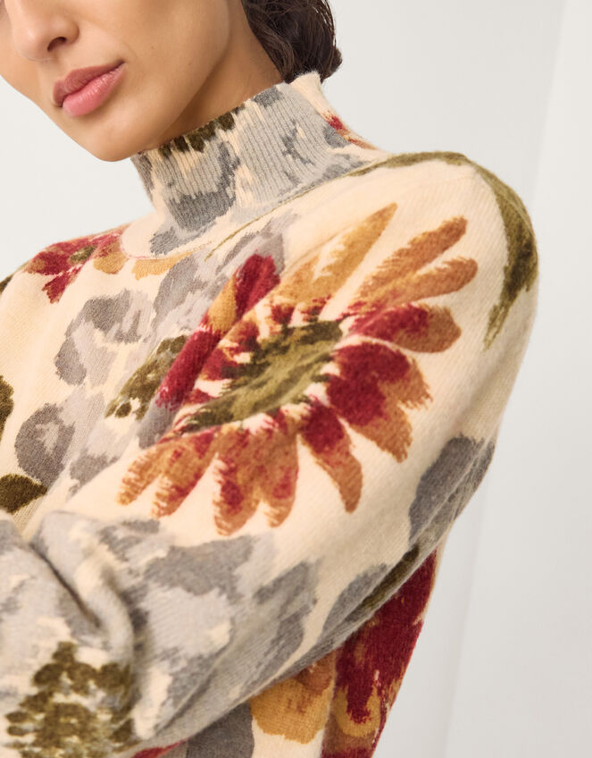 Olive High Neck Floral Sweater, Ivory (IVORY), large