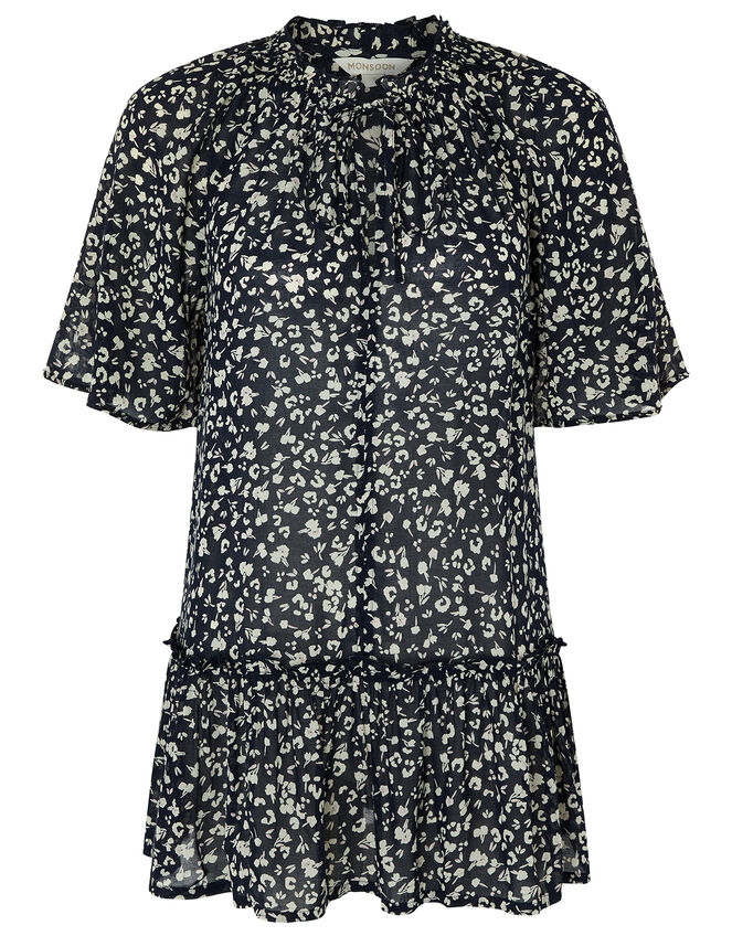 Natalie Printed Blouse in Sustainable Viscose, Blue (NAVY), large