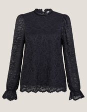 Larna Lace Long Sleeve Stretch Blouse, Blue (NAVY), large