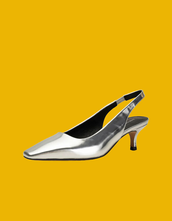 Shoe The Bear Metallic Slingback Kitten Heels, Silver (SILVER), large
