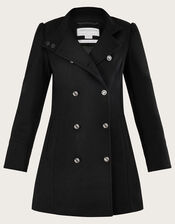Diana Military Wool Pea Coat with Recycled Polyester, Black (BLACK), large