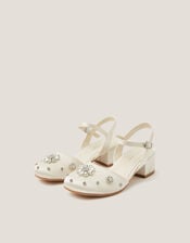 Flower Diamant&eacute; Satin Closed Toe Heels, Ivory (IVORY), large