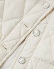 Faux Fur Collar Quilted Bomber Jacket, Cream (CREAM), large