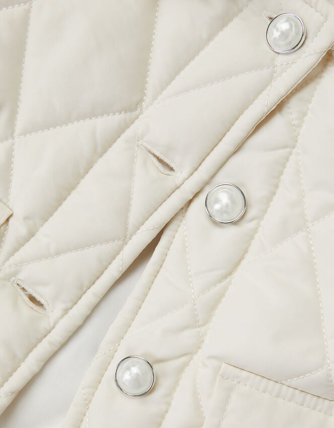 Faux Fur Collar Quilted Bomber Jacket, Cream (CREAM), large