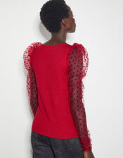 Mimi Polka Dot Sleeve Jumper, Red (RED), large