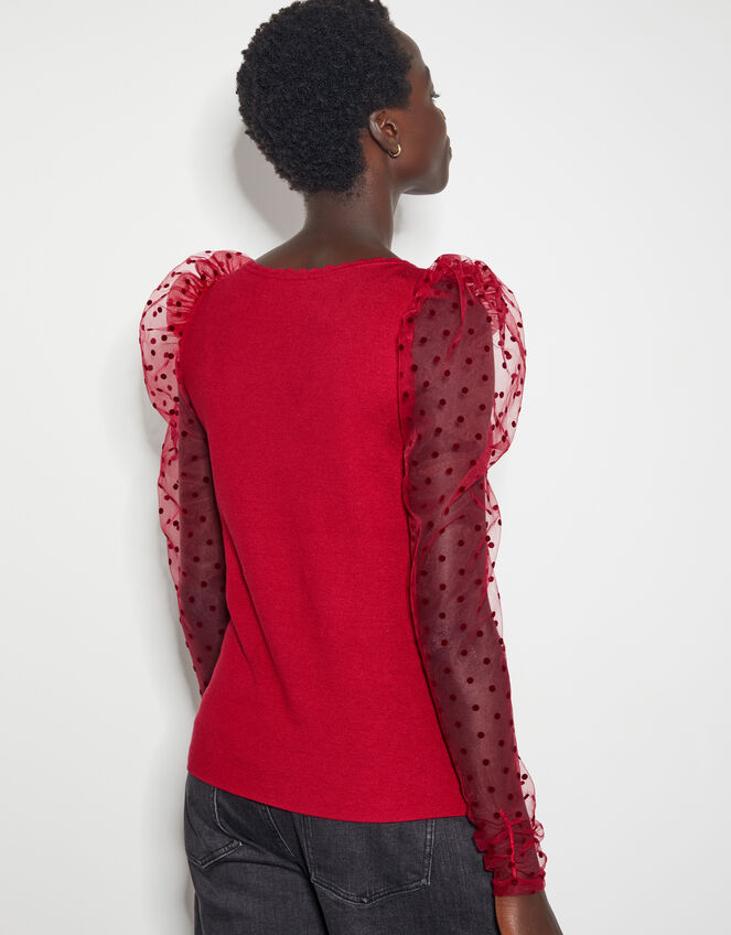 Mimi Polka Dot Sleeve Jumper, Red (RED), large