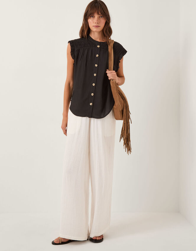 Evelyn Sleeveless Smocked Top, Black (BLACK), large