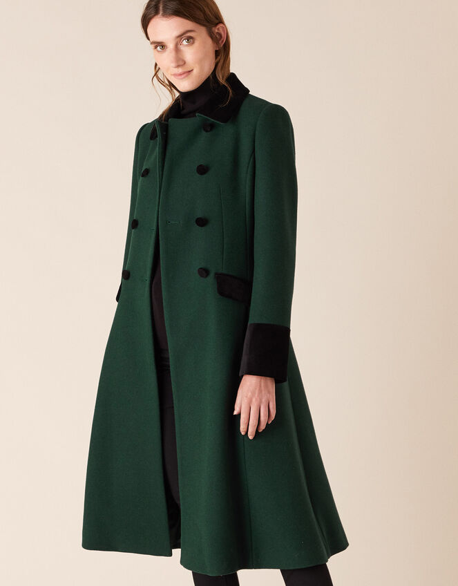 Opera Skirted Coat in Wool Blend, Green (GREEN), large