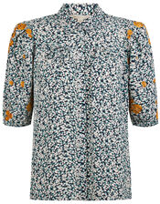 Ditsy Floral Embroidered Shirt in Sustainable Viscose, Ivory (IVORY), large