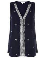 Embroidered Tank Top in LENZING™ ECOVERO™, Blue (NAVY), large