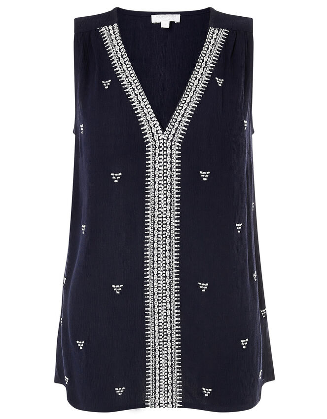 Embroidered Tank Top in LENZING™ ECOVERO™, Blue (NAVY), large