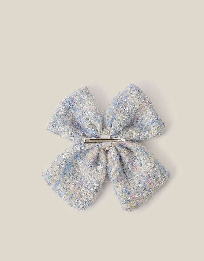 Tweed Bow Hair Clip, , large