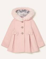 Baby Bow Hooded Coat, Pink (PALE PINK), large