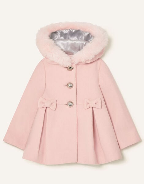 Baby Bow Hooded Coat Pink, Pink (PALE PINK), large