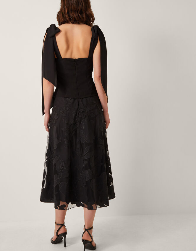 Briana Tie Floral Appliqué Midi Dress, Black (BLACK), large