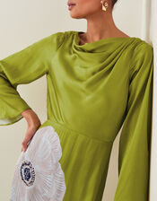 Molly Floral Print Satin Dress, Green (OLIVE), large