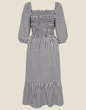 Smocked Check Dress, Black (BLACK), large