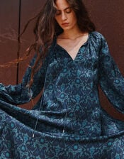 East Bridget Printed Satin Midi Dress, Teal (TEAL), large