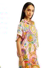 Wild Hisae Print Short Sleeve Shirt, Pink (PINK), large