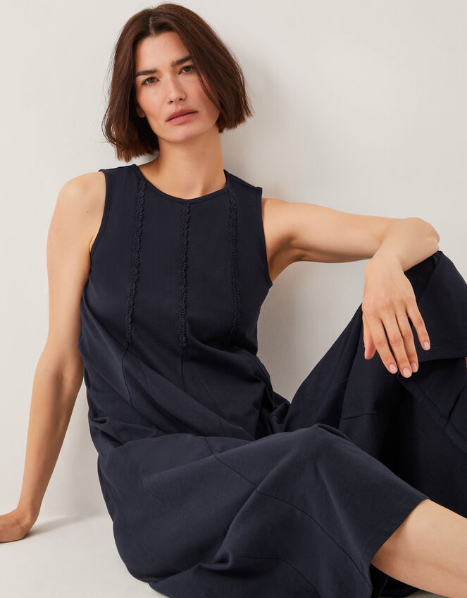 Tate Embroidered Trim Jersey Midi Dress, Blue (NAVY), large