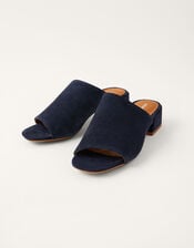 Suede Block Heel Mules, Blue (NAVY), large