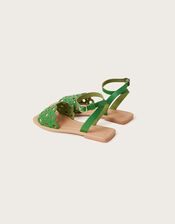 Cutwork Leather Sandals, Green (GREEN), large